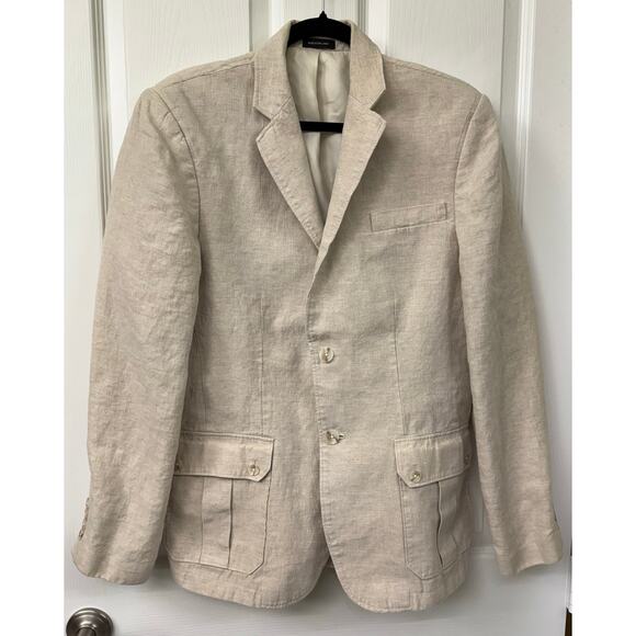 Murano beige 100% linen medium Blazer light brown tan women's 2 button - Picture 1 of 9